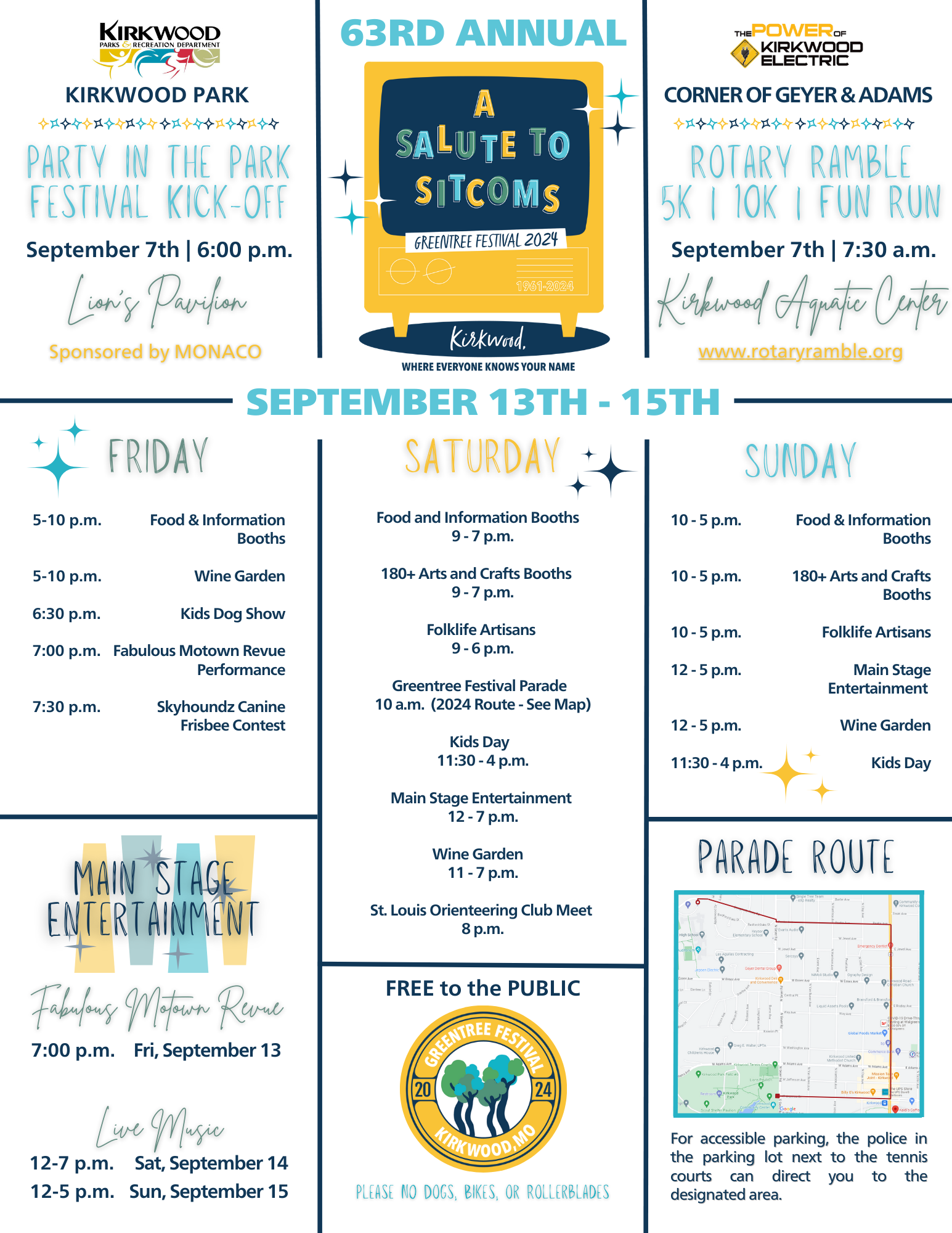 63rd Annual Kirkwood Greentree Festival Schedule of Events